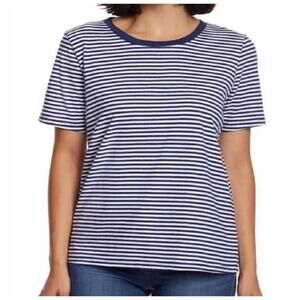Ella Moss Navy White Striped Cotton Tee Size L